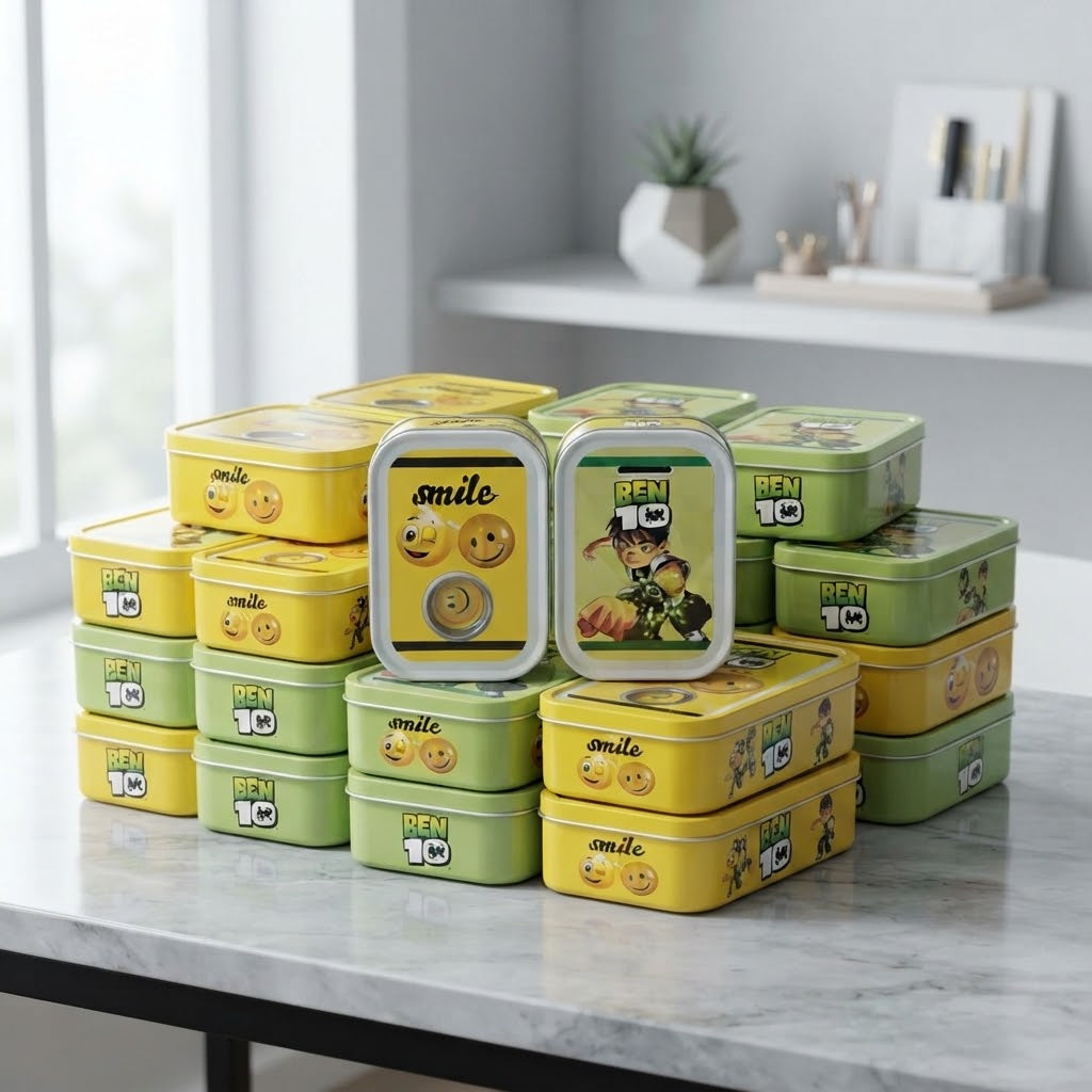 Metal Storage Container – Kids Coin Box & Secure Savings Bank Tin (Smile or Ben 10)