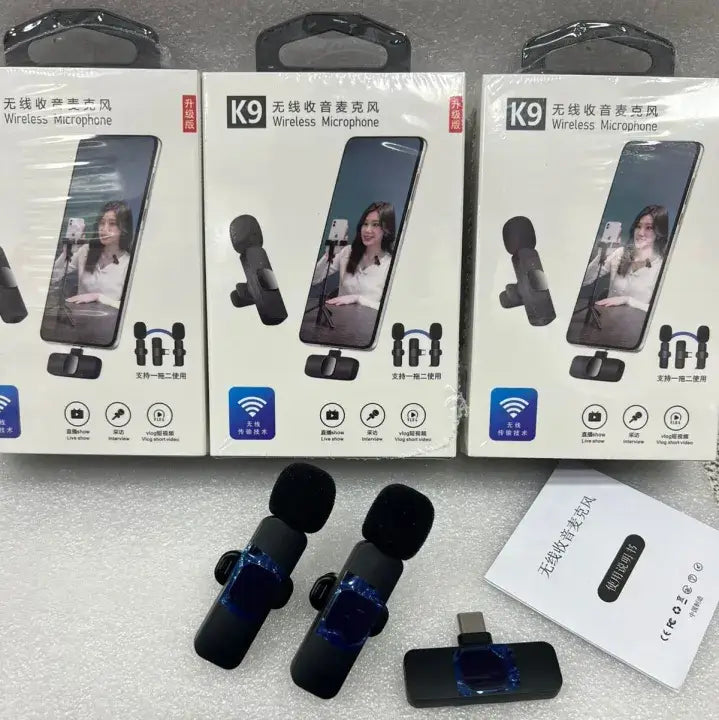 K9 Wireless Dual Lavalier Microphone System - Plug & Play for Vlogging & Live Streaming