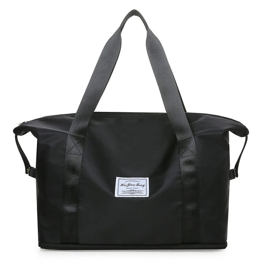 Women's Travel / Gym Duffel Bag Expandable Luggage Carry All Handbag - Black