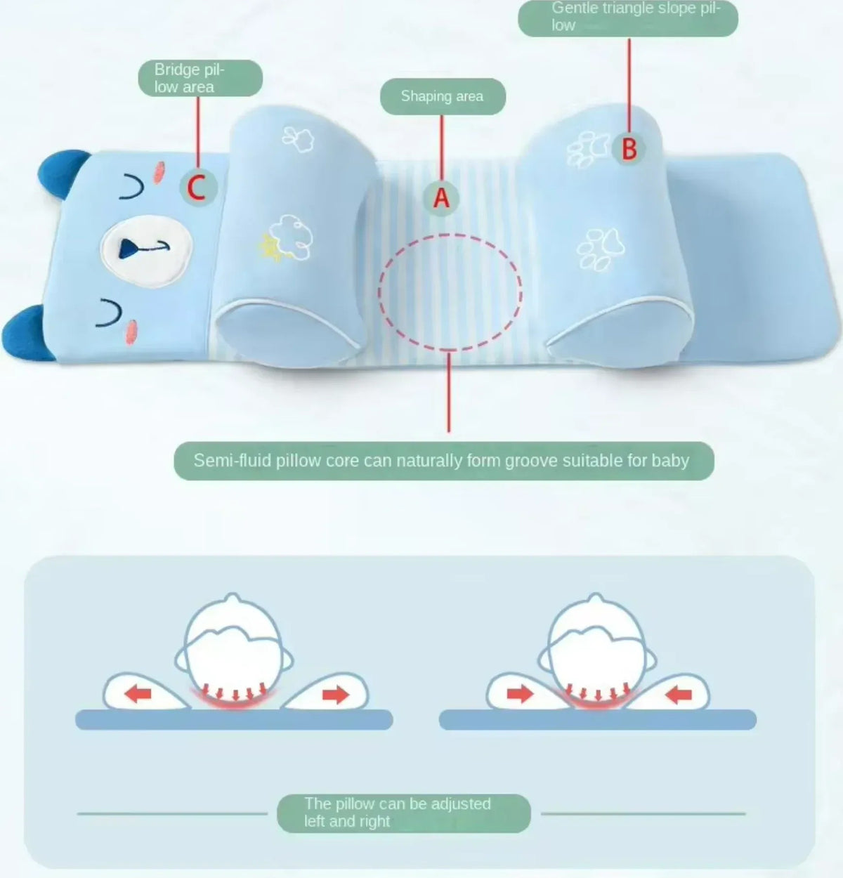 Adjustable Baby Pillow Anti-Roll Pillow random color