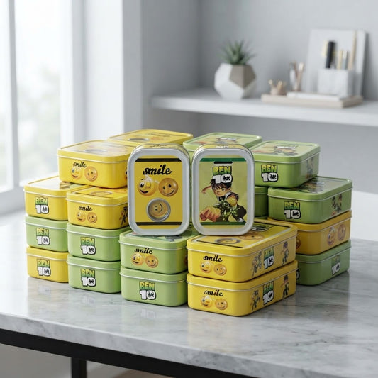 Metal Storage Container – Kids Coin Box & Secure Savings Bank Tin (Smile or Ben 10)