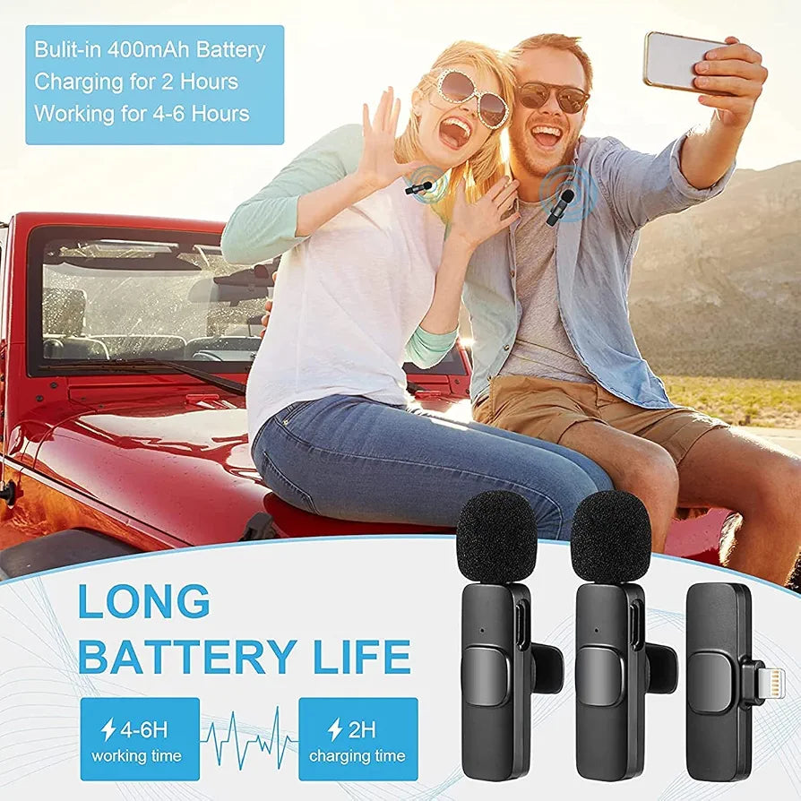 K9 Wireless Dual Lavalier Microphone System - Plug & Play for Vlogging & Live Streaming