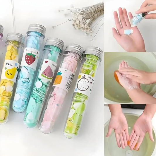 1 Pcs Disposable Flower Paper Soap With Portable Tube Multi Color Travel Sheets For Hand Washing And Outdoor Use Premium Quality (Random Color)