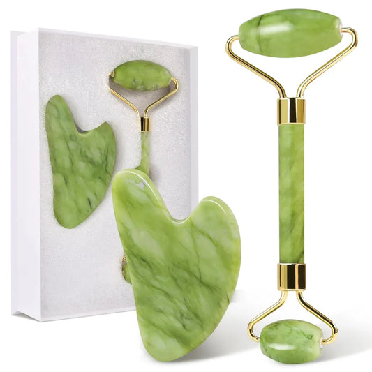 Jade Stone Roller & Gua Sha Facial Massager Set